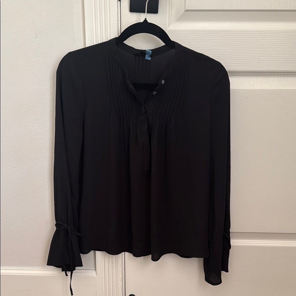 J.Crew XXS Black Pintuck Bell Tie Sleeve Shirt